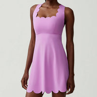 Women's Solid Color Nylon Lycra Yoga Tennis Dress, Above Knee Length