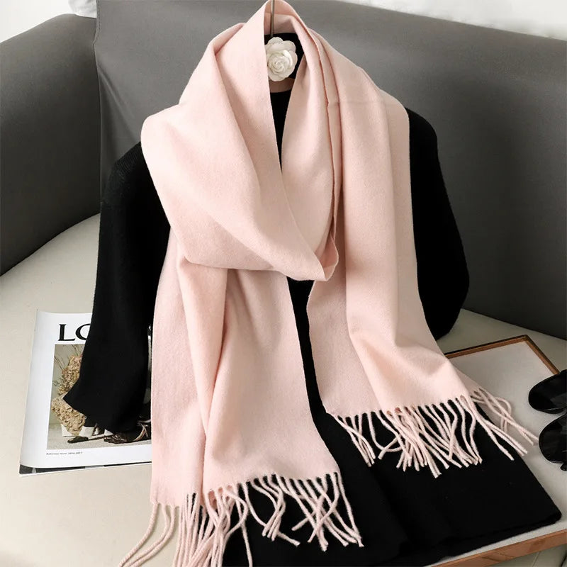 Women's Thick Warm Winter Polyester Scarf with Tassels