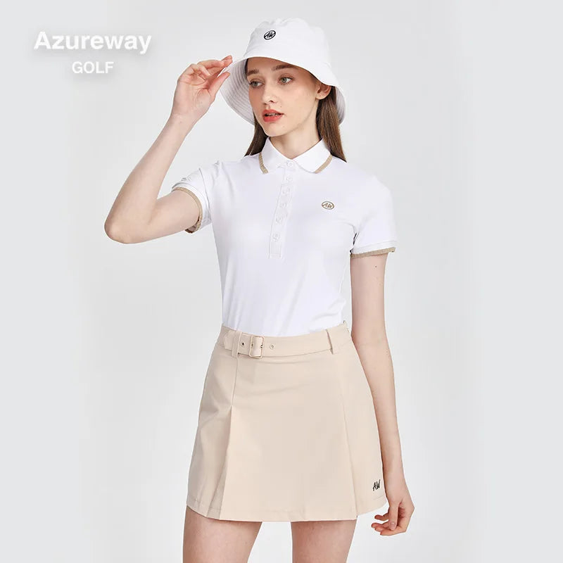 AW Golf Women's Summer Short Sleeved T-shirt Breathable Polo Lapel Tops Ladies High Waist Pleated Skirt A-Lined Golf Skorts Suit