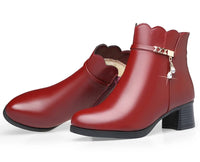 Women's Autumn Winter Soft Leather Warm Plush Ankle Boots Anti-Slip Thick Heel