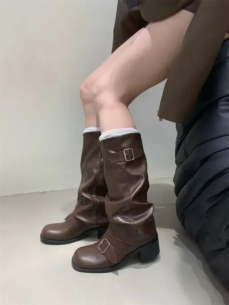 Woman Boots Knee High Platform Chunky Heels Trend Punk Gothic New Rock Leather Fashion Women's Shoes Motorcycle Footwear Q221 - Buy online at  Vibe In Cart.
