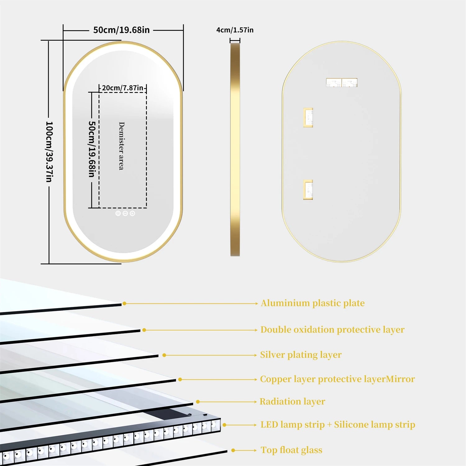 Gold Frame Oval Bathroom Mirror LED Lighted Anti-Fog Smart Vanity Mirror Anti-fog Dimmable Illuminated Innovative Makeup Mirror - Buy online at  Vibe In Cart.