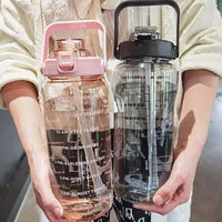 2000ml Sports Drinking Bottles with Time Marker Men Women Water Bottle with Straw Large Capacity Outdoor Cup Fitness Drinkware - Buy online at  Vibe In Cart.