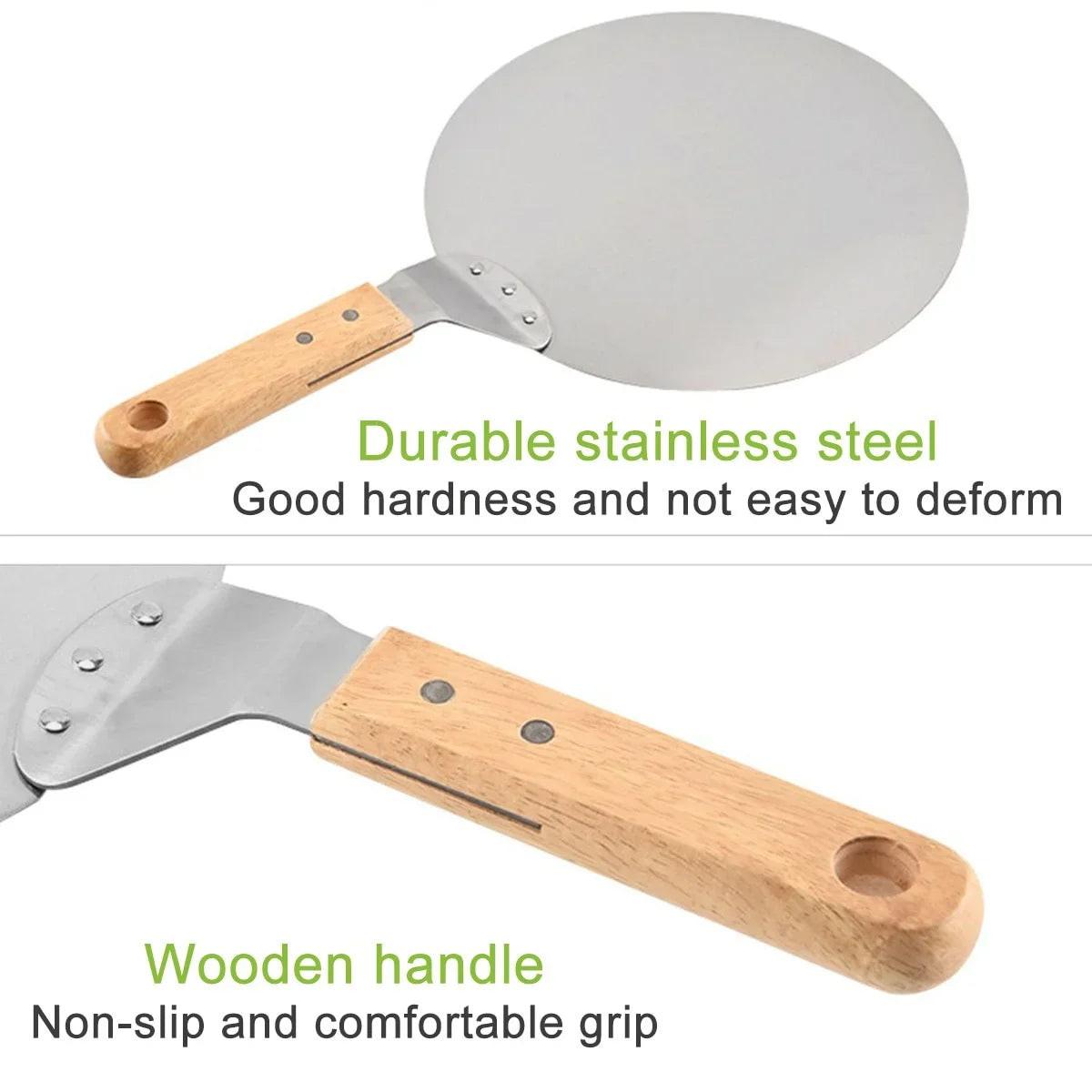 10/12inch Pizza Shovel Pastry Tools Stainless Steel Wooden Handle Peel Round Anti-scalding Pan Bakeware Maker - Buy online at  Vibe In Cart.