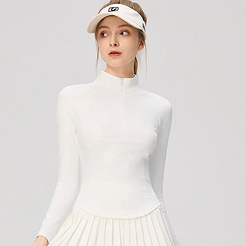 Women's Long Sleeve Athletic Shirts with Zipper Collar