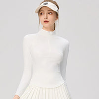 Women's Long Sleeve Athletic Shirts with Zipper Collar