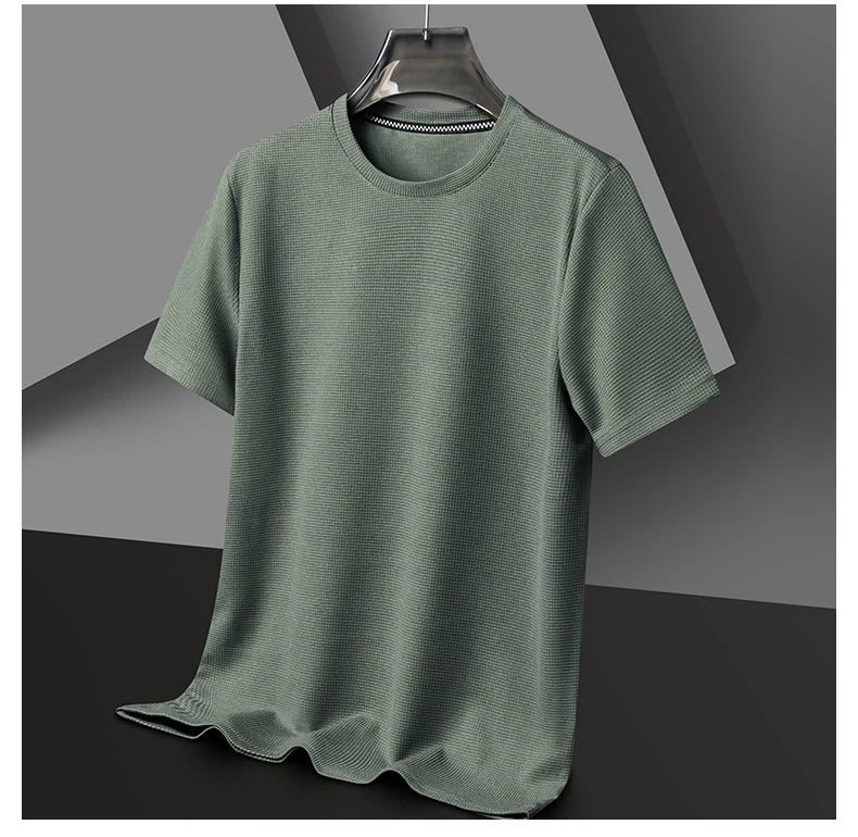 New Summer Waffle Round Neck Short Sleeved T-shirt for Men's Short Sleeved Top - Buy online at  Vibe In Cart.