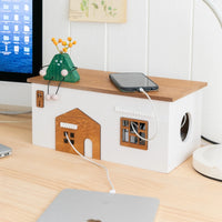 Wooden Rectangle Storage Box for Desktop Cord Organization