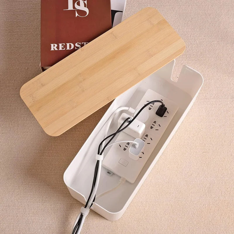 Wooden Storage Box for Cables and Remotes Organization