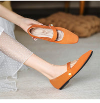 Women's Ankle Strap Weaving Ballerina Flats with Pearl