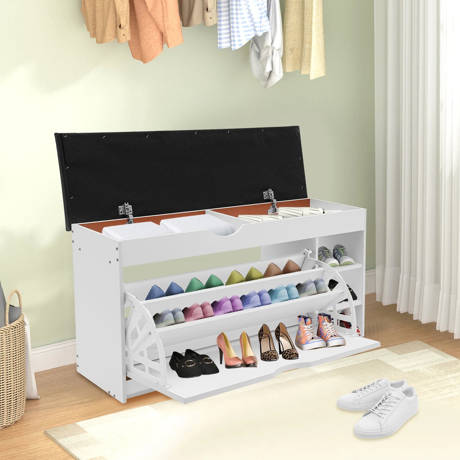 3-Tier Shoe Bench Rack W/Cushioned Seat Hidden Drawers Shoes Storage Cabinet for Home Entrance - Buy online at  Vibe In Cart.