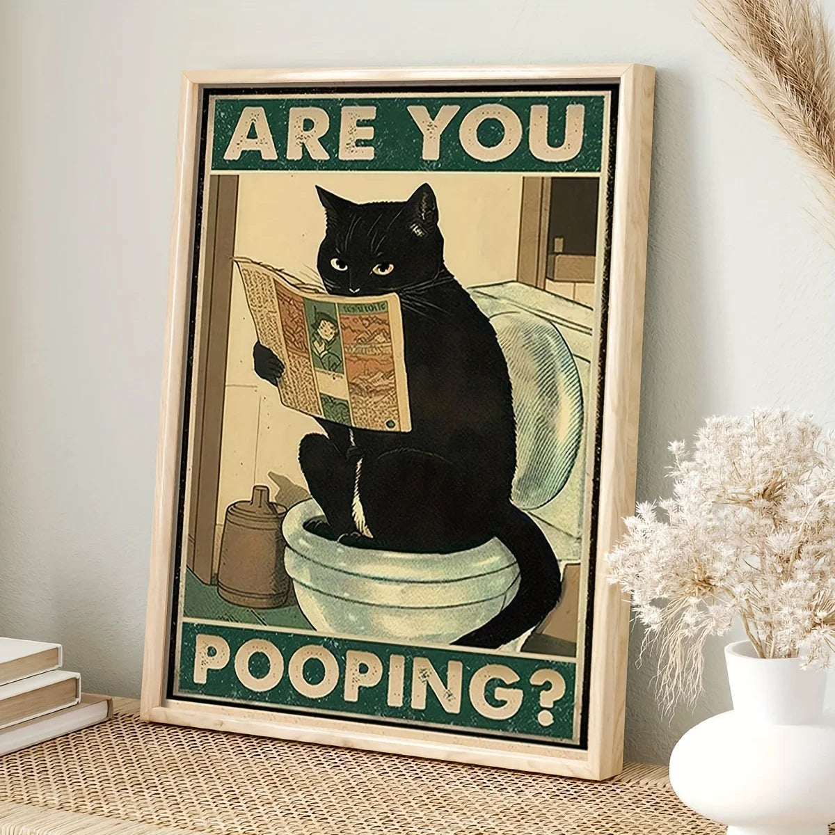 Art quote you are pooping black cat kitten reading newspaper in toilet funny animal poster retro art living room decoration - Buy online at  Vibe In Cart.