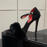 Super High Heels Sandals Women Mink Fur Metal Sword Thin Heels Open Toe Ankle Strap Sandalias Summer Fashion Party Dress Pumps - Buy online at  Vibe In Cart.