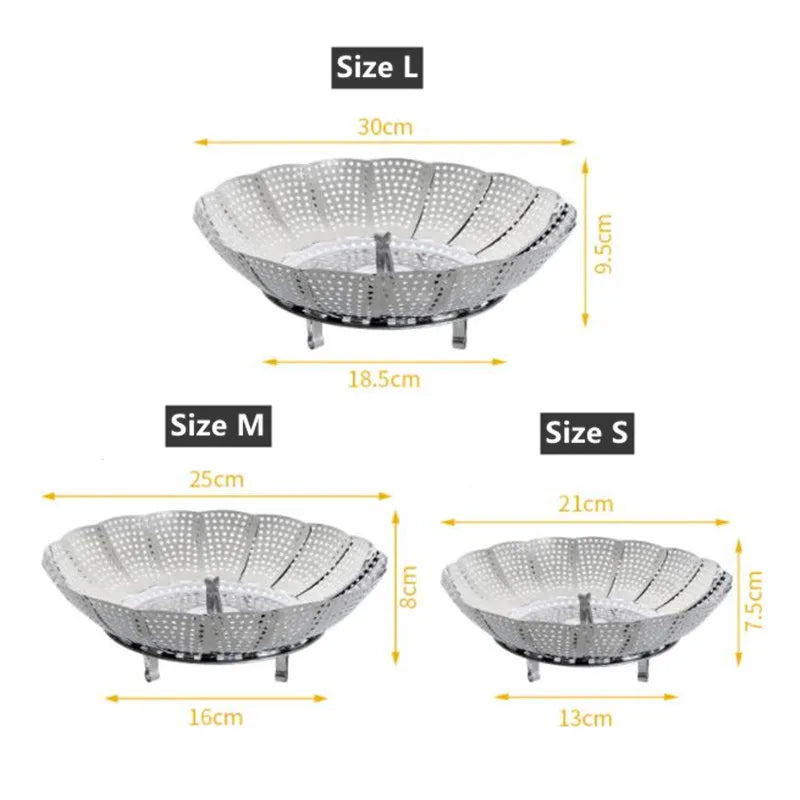 Folding Stainless Food Steamer Vegetable Fruit Food Basket Mesh Steamer Rack Cookware Utensils for Cooking Steam Dia.21/26/28cm - Buy online at  Vibe In Cart.