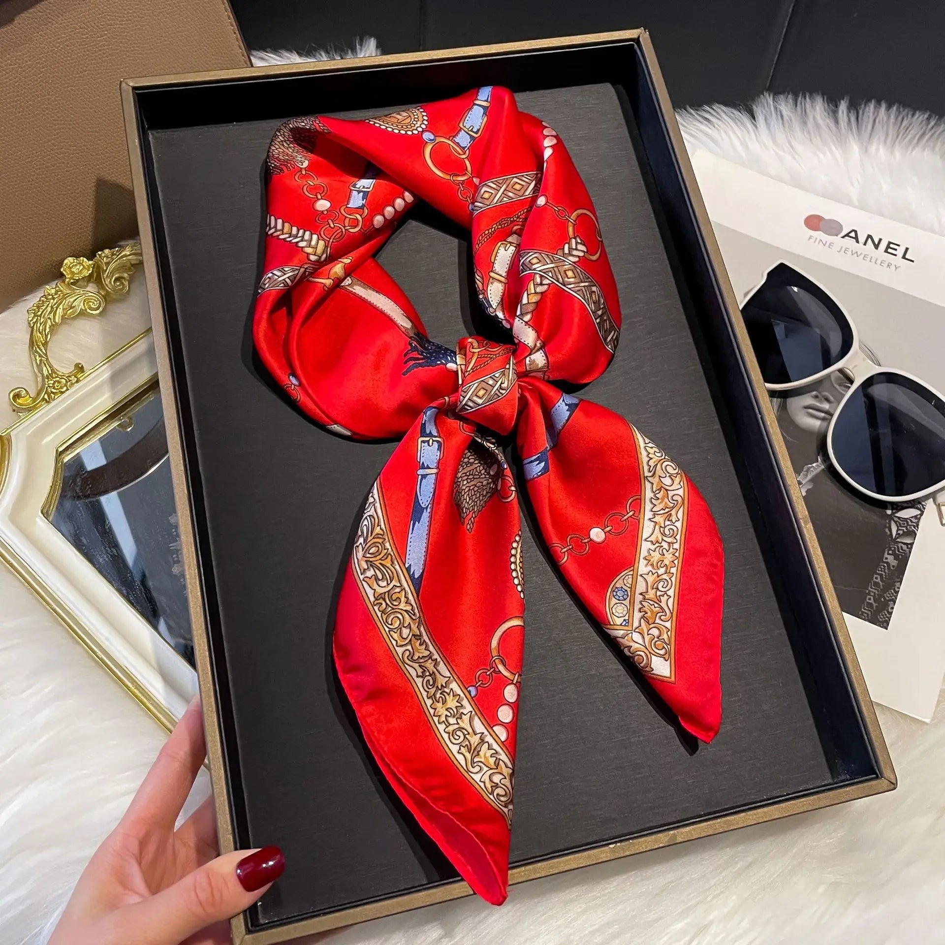 Women's 70x70cm Square Silk Scarf Shawl Headband