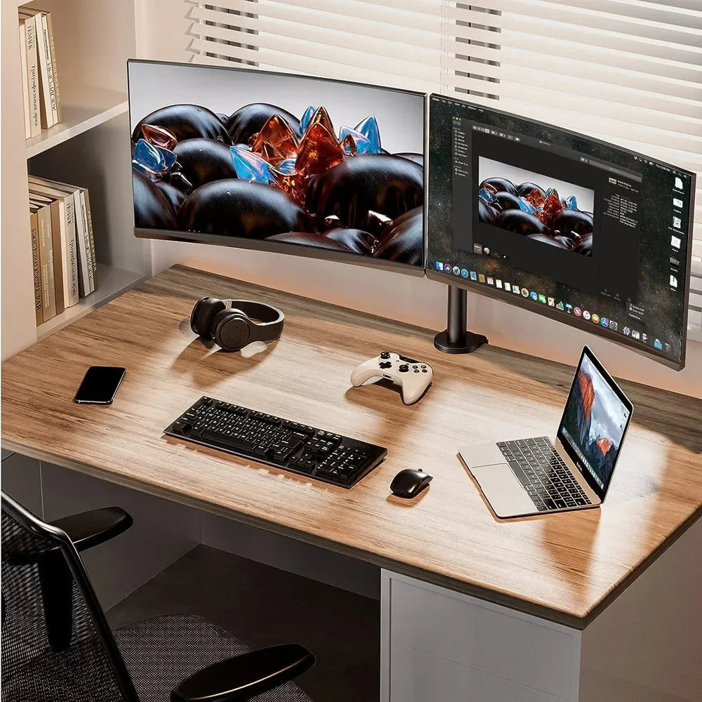 Freestanding Dual Monitor Stand with Height Adjustment, Tilt, Swivel, Rotation up to 27 Inches