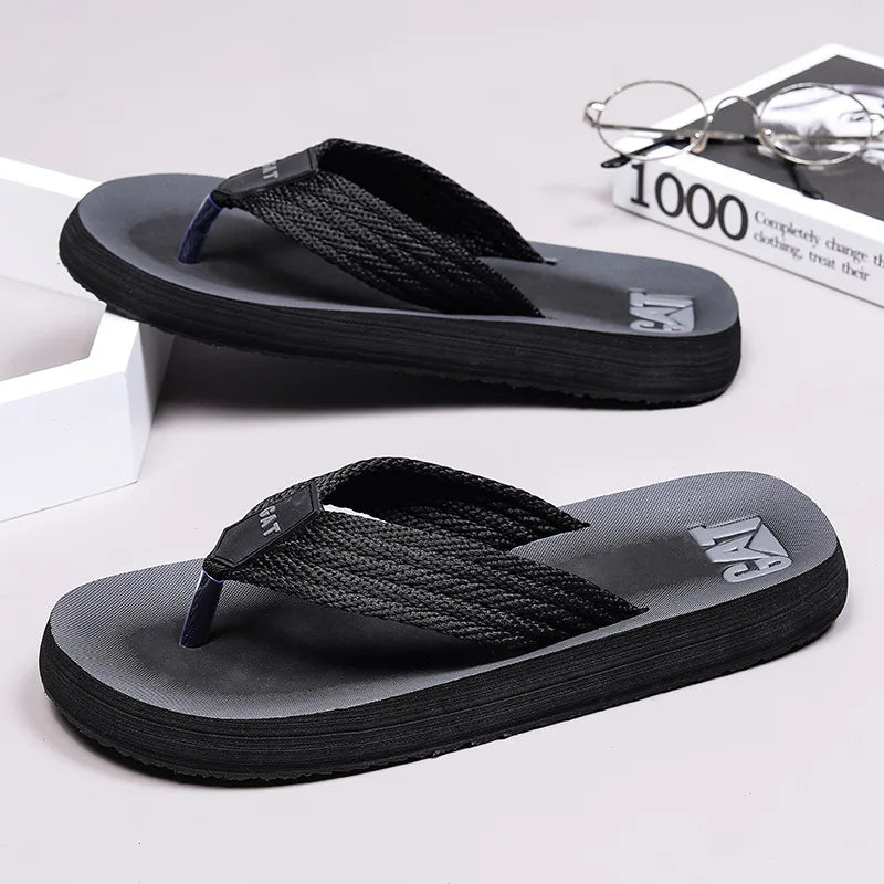 Men's Anti-Slip Breathable Beach Slippers Wide Strap Flat Heel