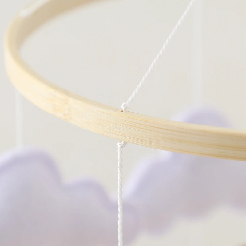 Wooden Crib Mobile Baby Bed Bell Rattle Toy Soft Felt Cartoon Bear Mobile bracket Newborn Music Box Bed Bell Hanging Bracket Toy