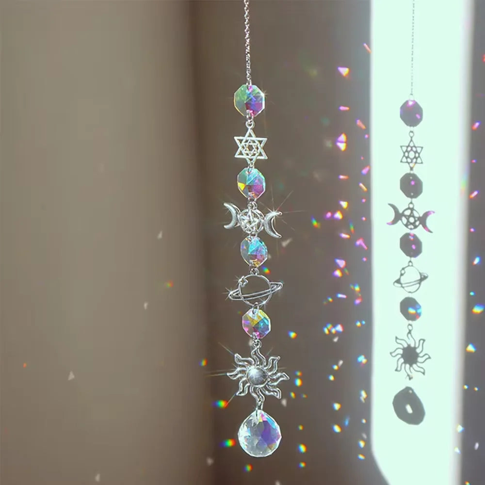 1pc Crystal Wind Chime Moon Sun Catcher Diamond Prisms Pendant Dream Catcher Rainbow Hanging Drop Home Garden Decor Windchime - Buy online at  Vibe In Cart.