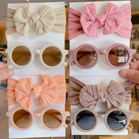 2 Pcs/Set New Children Solid Color Cotton Bowknot Wide Hairband Round Sunglasses Set Baby Girls Sunglasses Kids Hair Accessories - Buy online at  Vibe In Cart.