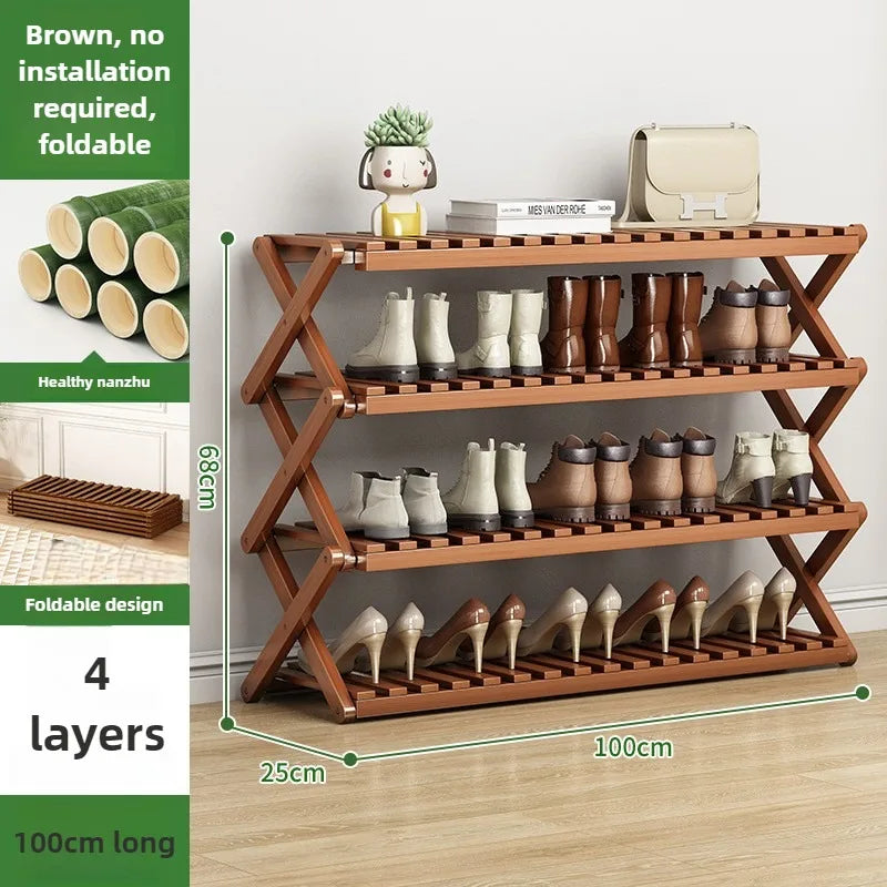 Folding Multi-Level Bamboo Shoe Rack for Living Room Storage