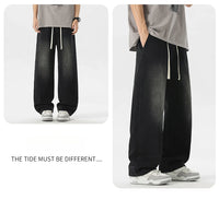 Men's Loose Wide-Leg Straight Casual Baggy Jeans in Black, Grey, and Blue