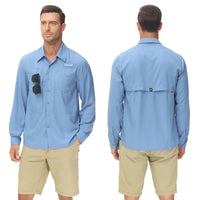 Men's Long Sleeve Casual Fishing Shirt With UPF 50+ Polyester Mesh Back