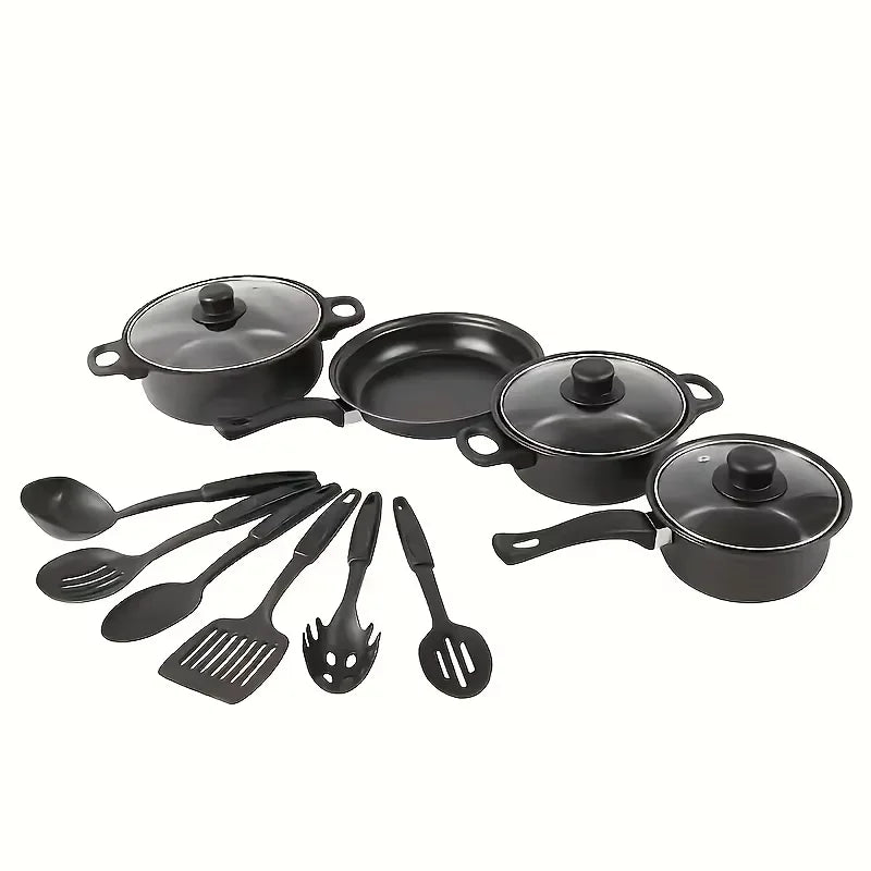 13-Piece Nonstick Cookware Set Black - Induction Compatible Pot Pan Set with Frying Pan & Utensils for Kitchen & Camping - Buy online at  Vibe In Cart.