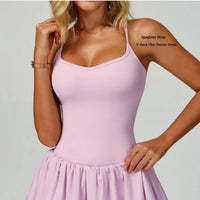 VITALINOVO Womens Spaghetti Strap Tennis Dress with Built-in Bra & Shorts Pockets V Neck Crisscross Athletic Golf Workout Dress