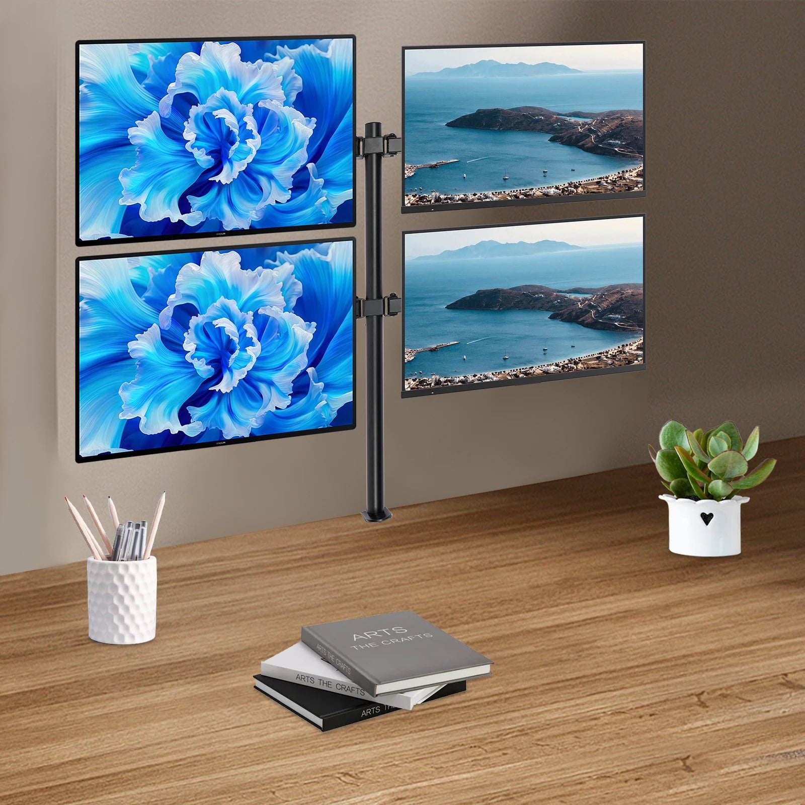 Adjustable Height Monitor Arm for 10-27 Inch Screens with 360 Degree Rotation in Black