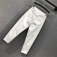 Women's White Straight Cotton Polyester Jeans Full Length