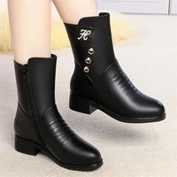 Soft Leather Boots for Women Autumn Winter with Plush Warm Side Zipper Round Toe High Heel Casual Anti-slip Mom Cotton Shoes - Buy online at  Vibe In Cart.