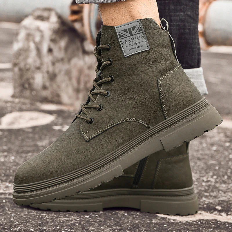 Men's Lace-Up Ankle Boots Martin Style Flat Heel