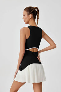 Women One-piece Tennis Dress Summer Black Contrast Pleated Anti Light Speed Dry Sports Dresses Hollowed Out Back Yoga Clothes - Buy online at  Vibe In Cart.