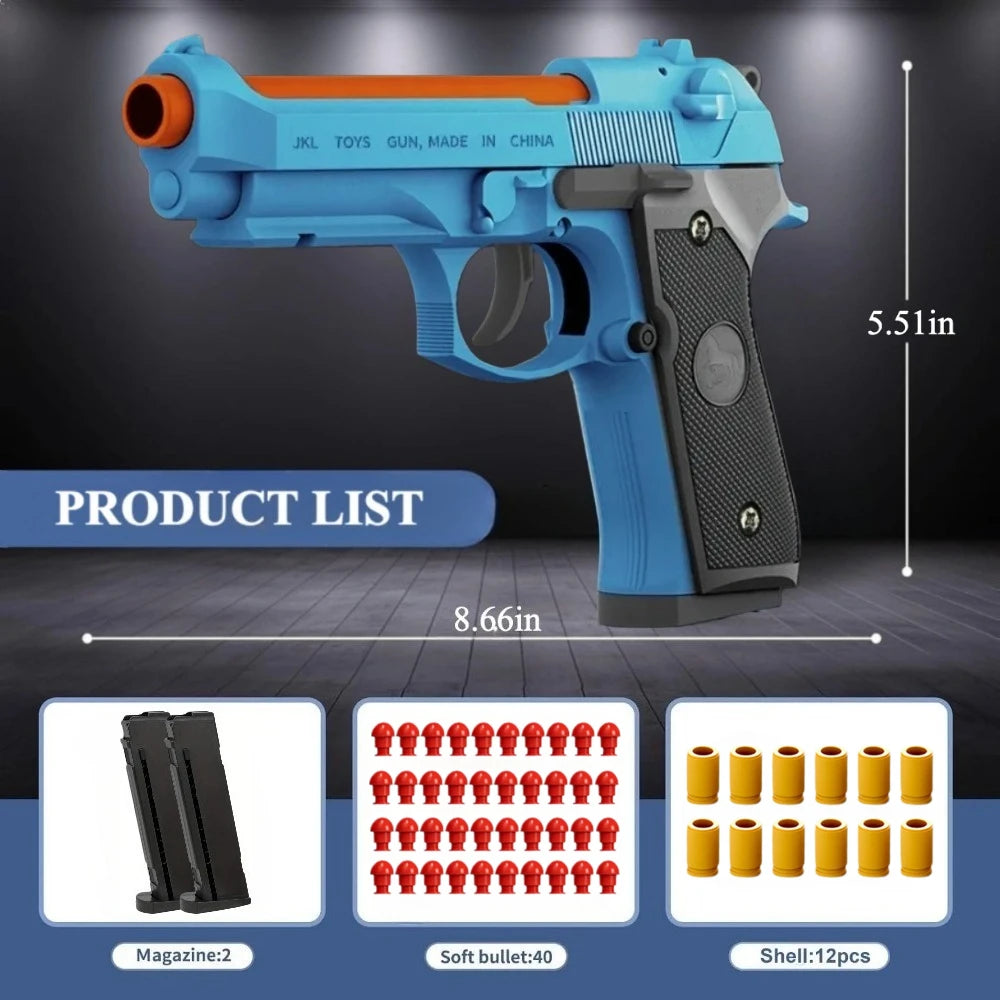 Plastic Toy Pistol Gun for Ages 14+ with Continuous Firing and Soft Bullets