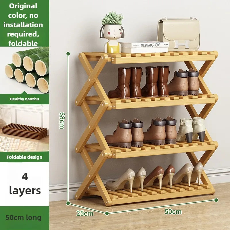 Folding Multi-Level Bamboo Shoe Rack for Living Room Storage