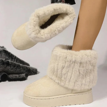 Shoes for Women Winter Slip on Women's Boots Black Round Toe Solid Flock Plush Warm Mid Heel Water Proof Casual Snow Boots Women - Buy online at  Vibe In Cart.