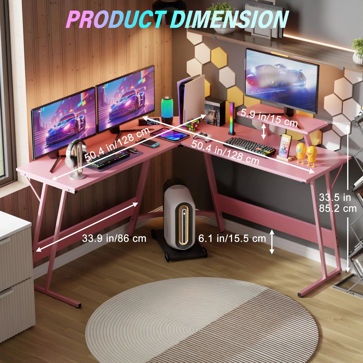 Gaming Desk L Shaped Corner Computer Desk, Home Office Desks Writing Workstation with Large Monitor Stand Easy to Assemble - Buy online at  Vibe In Cart.