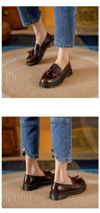 Women Loafers Genuine Leather Fringe Moccasions Retro British Style Ladies Oxford Shoes Slip On Brown Flats - Buy online at  Vibe In Cart.
