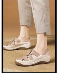2025 New Genuine Leather Mom Sandals Women Peep-Toe Wedge Soft Sole Hollow-Out Breathable Slip-Resistant Casual Shoes - Buy online at  Vibe In Cart.