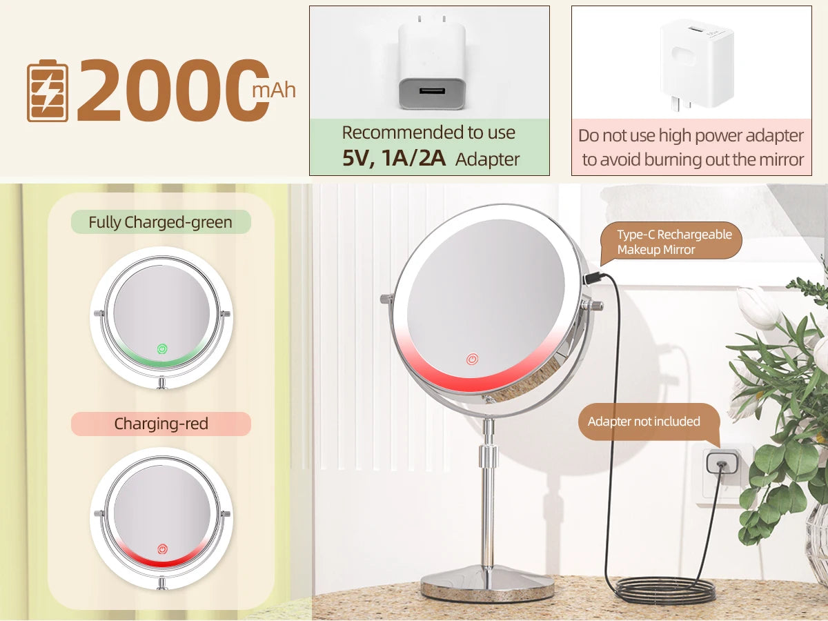 8 Inch Makeup Mirror With Light Lamp 10X Magnification 3 Color Lights,Adjustable Brightness Height Standing Cosmetic Mirror - Buy online at  Vibe In Cart.