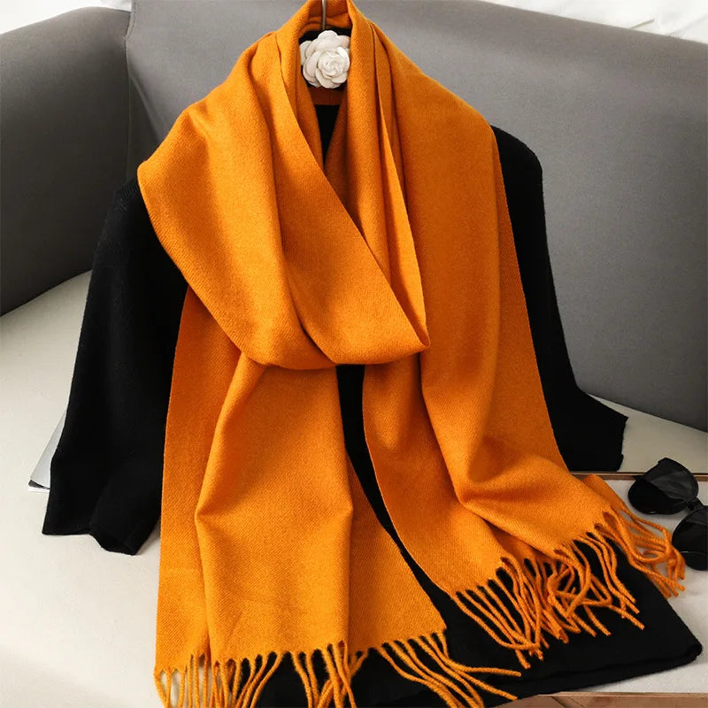 Women's Thick Warm Winter Polyester Scarf with Tassels