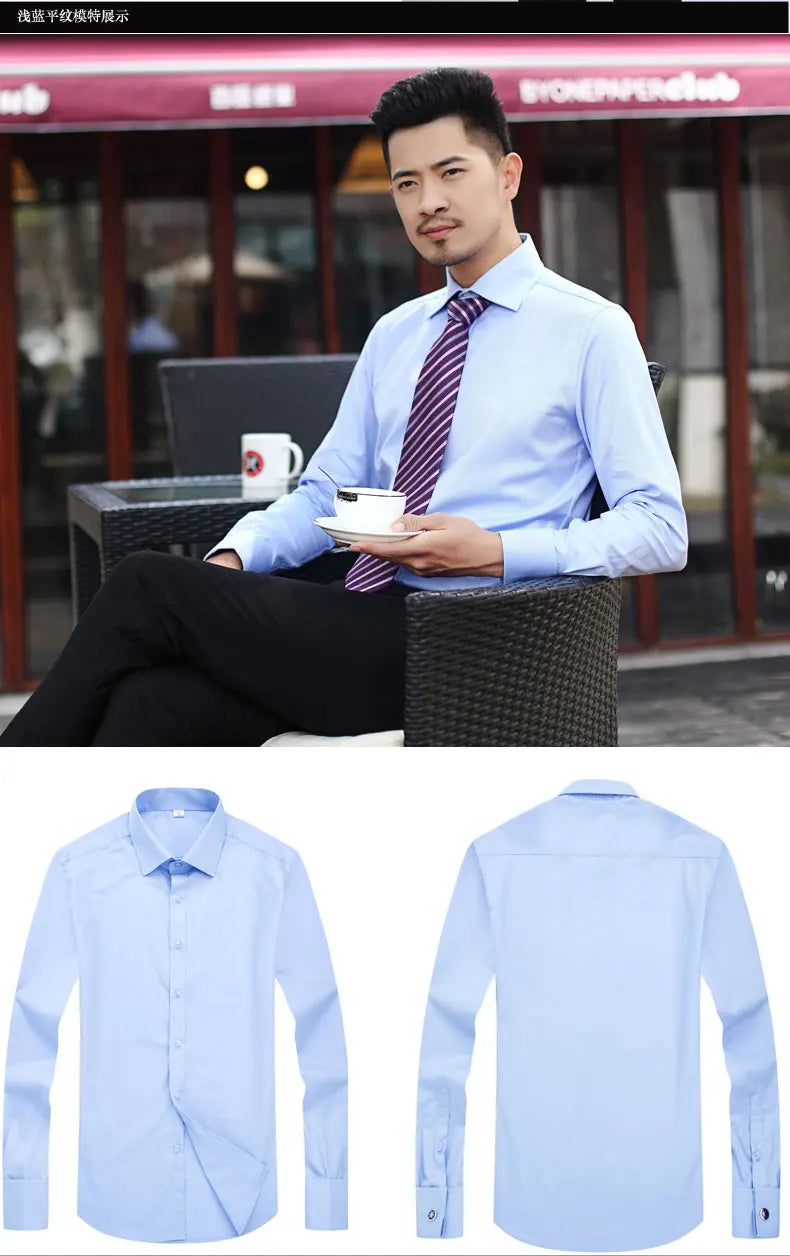 Men's French cufflinks shirt, men's slim fit long sleeved business sleeve nail free business formal men's solid color shirt - Buy online at  Vibe In Cart.