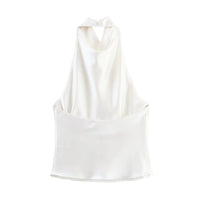 Women's Short Sleeveless Backless Tops with Buttons, Polyester