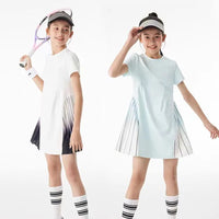 Girls Tennis Dress Kids Cute Golf Outfit School Sports Dresses Children Short Sleeve Workout Athletic Pleated Skirts With Shorts