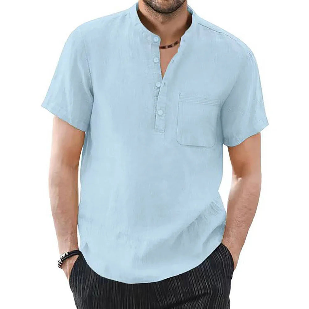 Men's Short Sleeve T-shirt Cotton and Linen Casual Men T-shirts Solid Color Summer Shirt Male Cozy Breathable - Buy online at  Vibe In Cart.