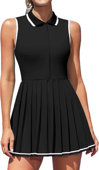 Anfilia Women Tennis Dress Polo Half Zipper Pleated with Built in Bra Separate Shorts One-Piece Slim Fit with Pockets Golf Dress - Buy online at  Vibe In Cart.