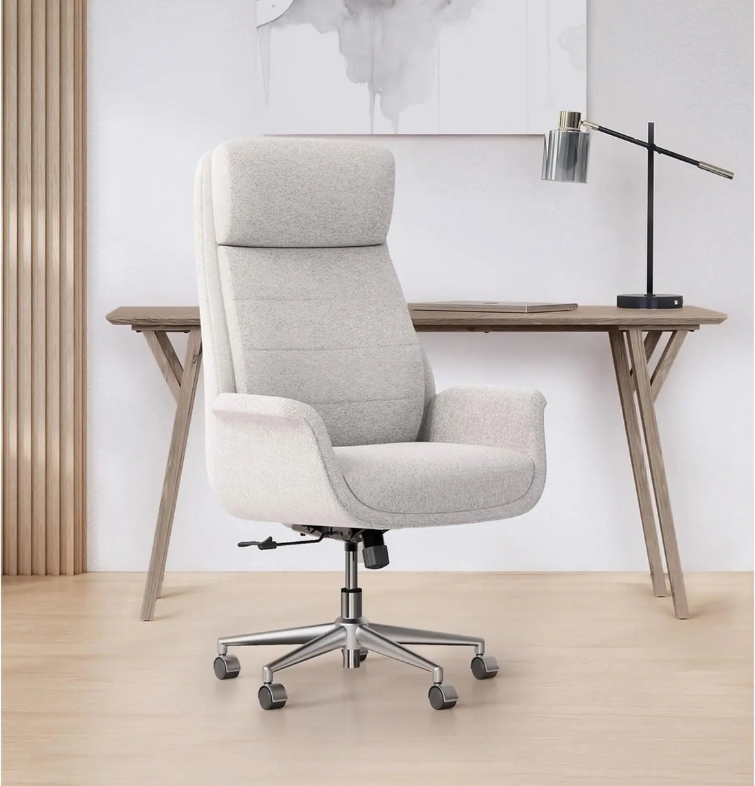 Modern Comfort Pizana Bouclé Fabric High-Back Executive Office Chair, Light Sand/Brushed Nickel, BIFMA Compliant - Buy online at  Vibe In Cart.