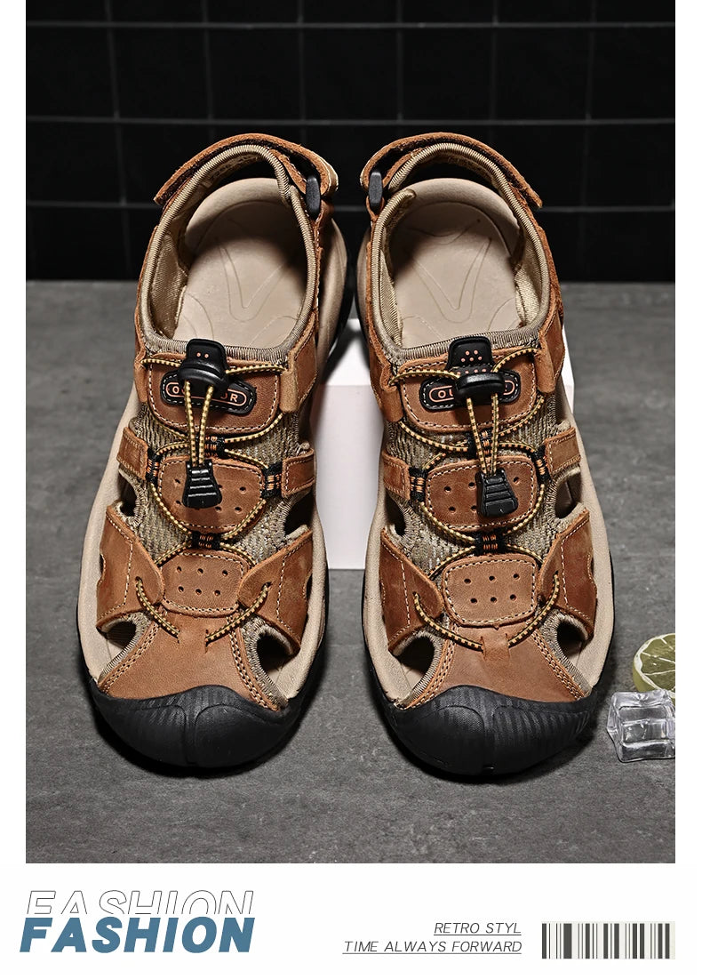 Summer Men's Sandals Classic Genuine Leather Sandals Fashion Outdoor Hiking Shoes Light  Breathable Non-slip Sneakers 38-48 - Buy online at  Vibe In Cart.