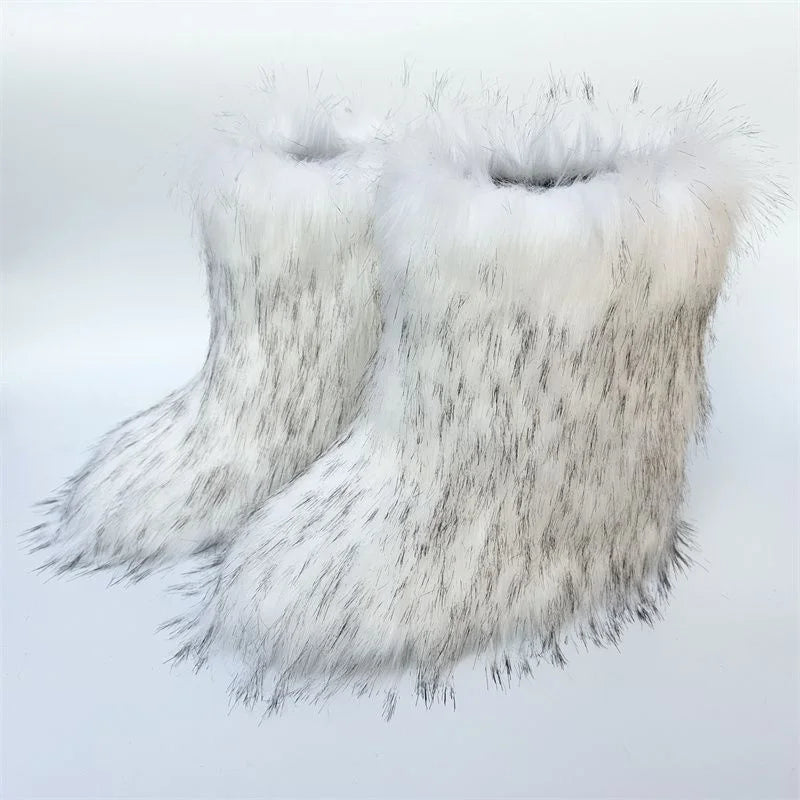 Y2K Fluffy Mid-calf Boots Winter Women Fashion Snow Boots Warm Cotton Shoes - Buy online at  Vibe In Cart.